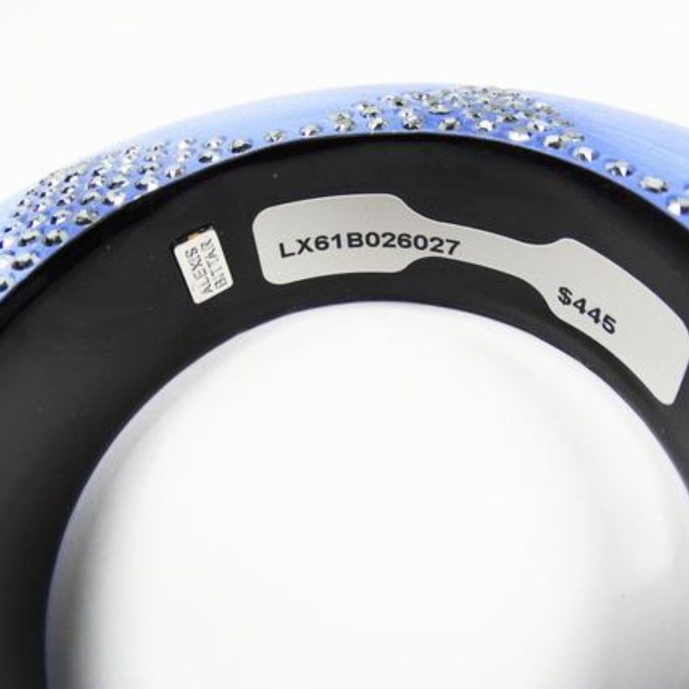ALEXIS BITTAR Blue Lucite Silver Swarovski Crystal Wide Bangle Bracelet - Picture 4 of 9